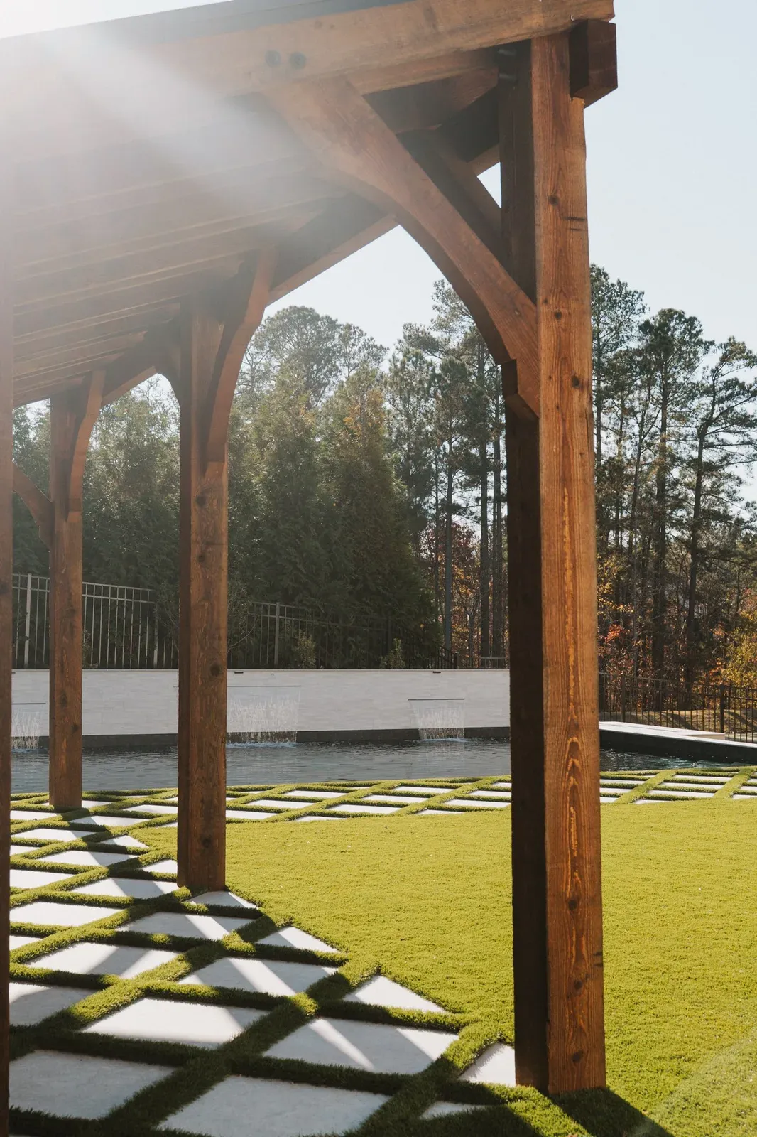 Holly Springs Inground Pool, Black Slate Membrane with Porcelain Pavers and Artificial Turf