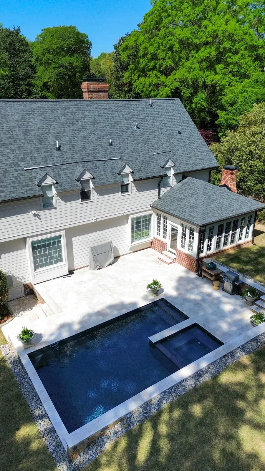 Raleigh Inground Pool, Black Slate Membrane with Diana Royal Marble