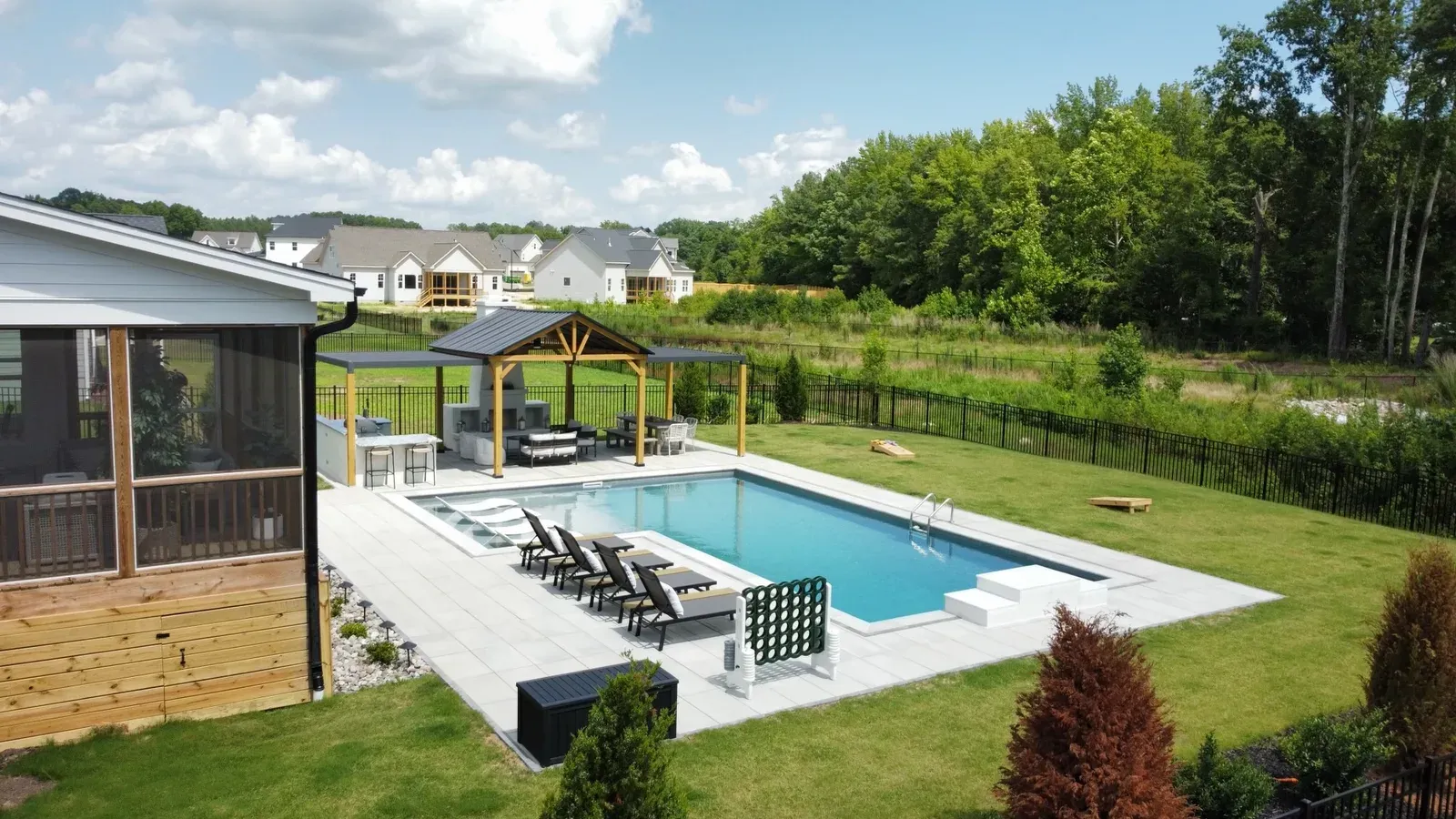 Rolesville Inground Pool, Granite Grey Membrane with Techo Bloc Pavers