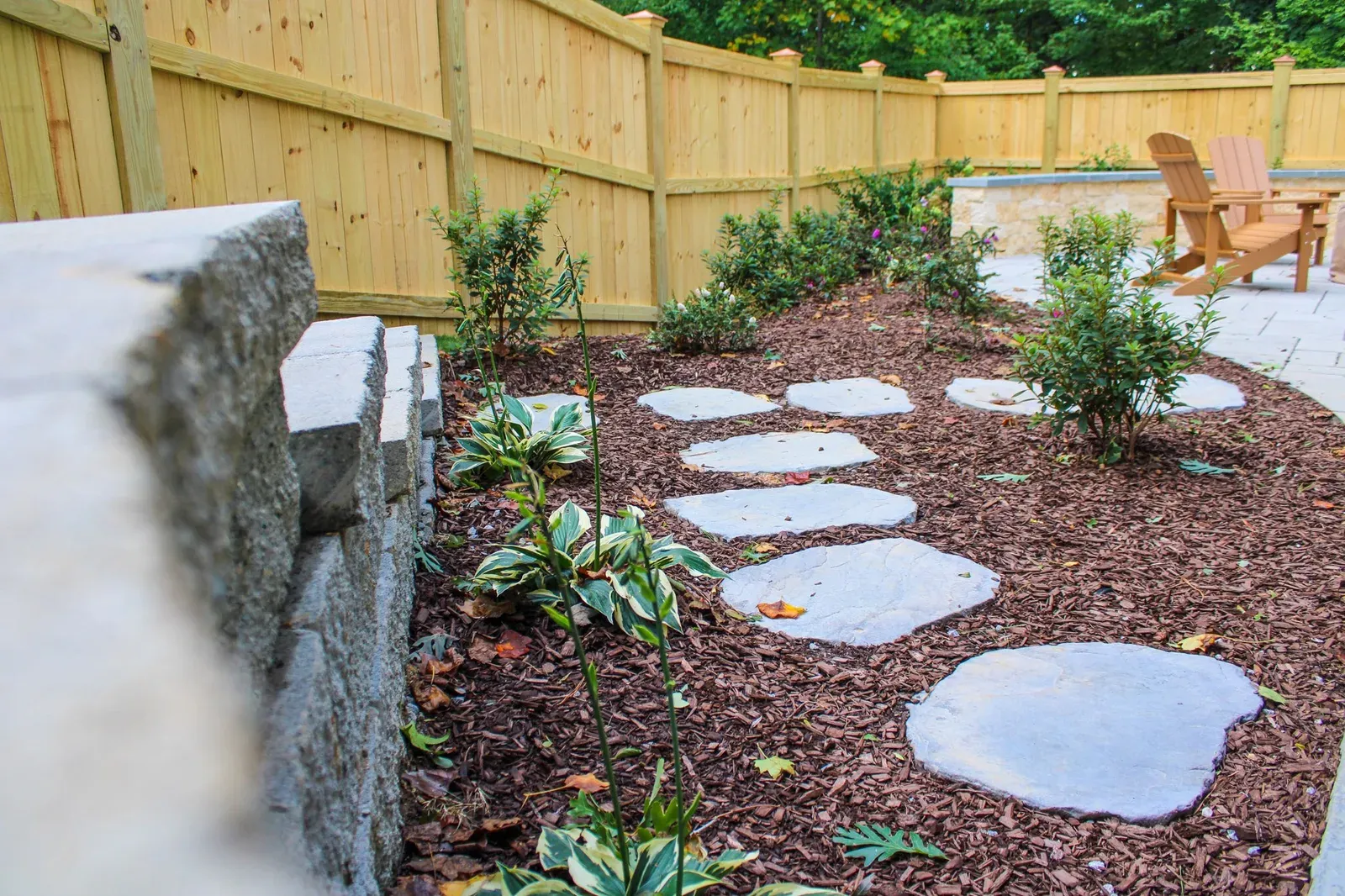 Stone Retaining Wall and Flagstone Garden Path